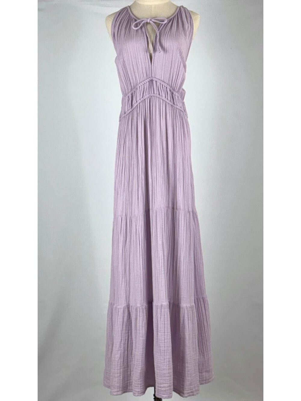 Old Navy Lavender 100% Cotton Gauze Maxi Dress XL TALL Tiered Elastic Waist